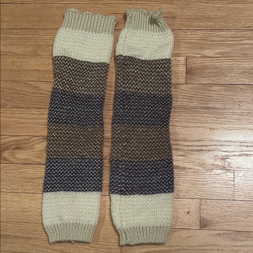 Striped Knit Leg Warmers in Cream & Brown